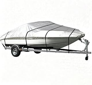 Boat Cover for Thunder Jet Luxor 200 OB 2015-2025, Oxford Fabric Marine Storage Cover with Elasticized Hem for All-Season Use, Outdoor Protective Design for V-Hull Boat,B Silver