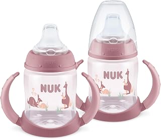 NUK First Choice Learner Cup 2.0, 5 oz. Sippy Cup with Handles, Spill Proof, Leak Proof Soft Straw Cup, 2-pack