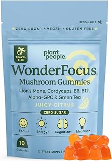 Plant People WonderFocus Mushroom Gummies, Trial Size | Mushroom Gummies Mini with Lion’s Mane & Cordyceps Nootropic Brain Supplement Boosts Memory Focus Energy & Mood