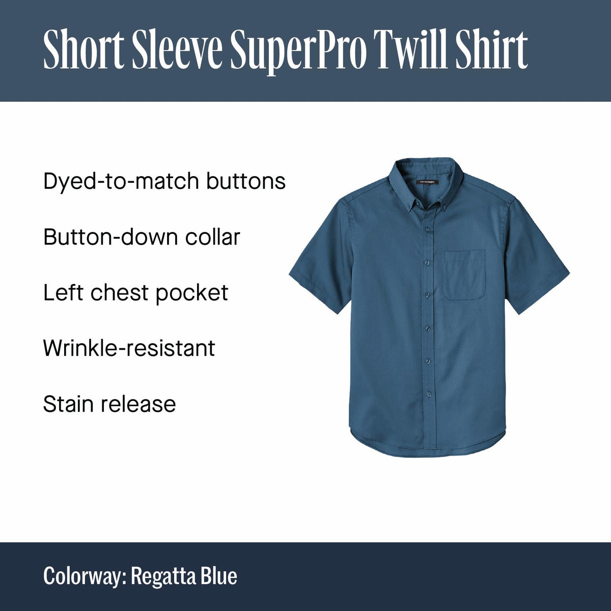 Men's Short Sleeve SuperPro React Twill Button-Down Shirt Deep Black by Port Authority – X-Large, Stain, Deep Black, Model W809