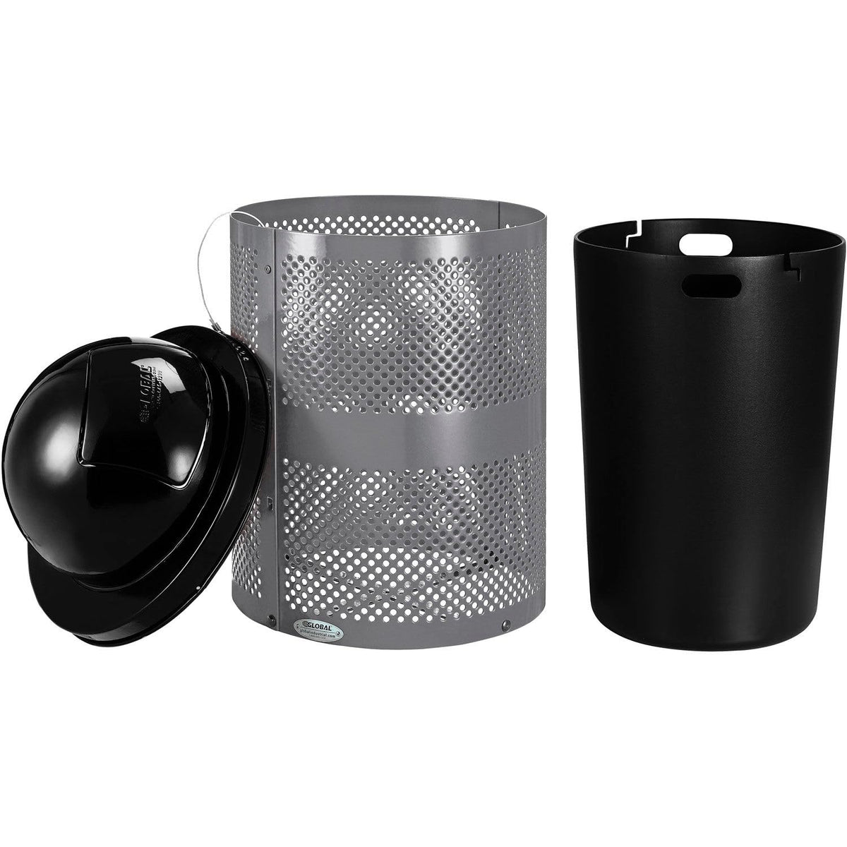 36 Gallon Thermoplastic Coated Perforated Receptacle w/Dome Lid by Global Industrial – Steel, Gray, Model 261949GY