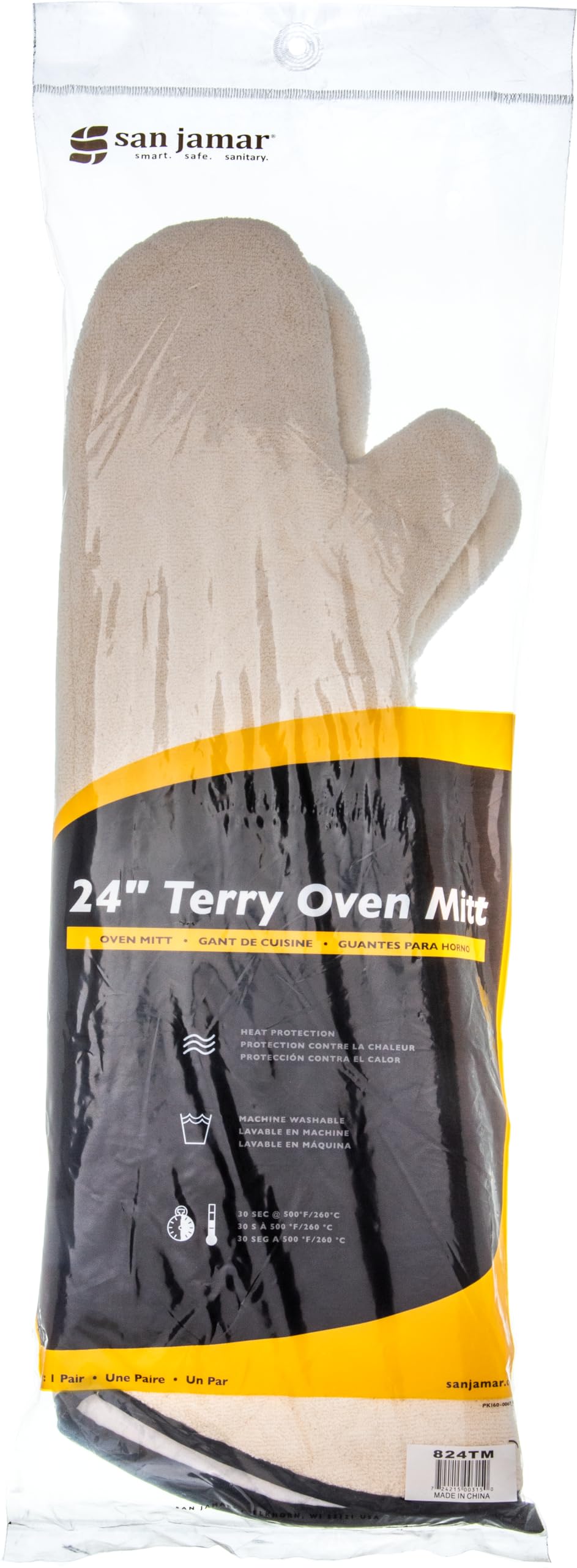 Terry Oven Mitts by San Jamar – 24 Inches, Terry Cloth, Tan, Model 824TM
