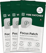 Focus Patch | Wearable Wellness for Focus Support with L-Theanine and Lion’s Mane | Long Lasting Patch for 10 Hours | Vegan & Latex Free | 4 Patches Per Pack, 3 Pack