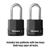 M515XTLH Magnum Heavy Duty Padlock with Key by Master Lock – 2 Pack, Stainless Steel, Black, Model M515XTLHCCSEN