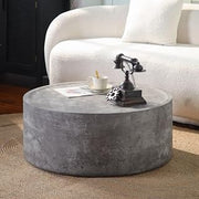31" Industrial Modern Coffee Table, Round Coffee Table with Faux Concrete Finish, Mesa De Centro para Sala with No Assembly Needed for Compact Living Spaces, Stone Gray