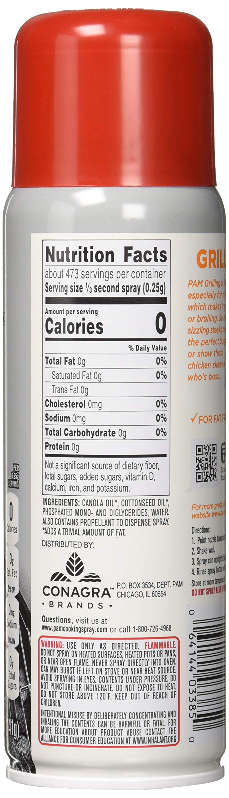 COOKING SPRAY FOR GRILLING 6 PACK by PAM – 5 Ounce (Pack of 6), Pack of 6, Model PAM1004/100/101