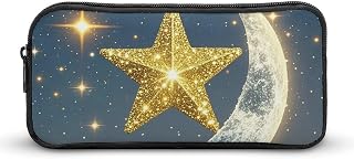 Golden Stars And Moon Large Pencil Case, Durable Pencil Pouch