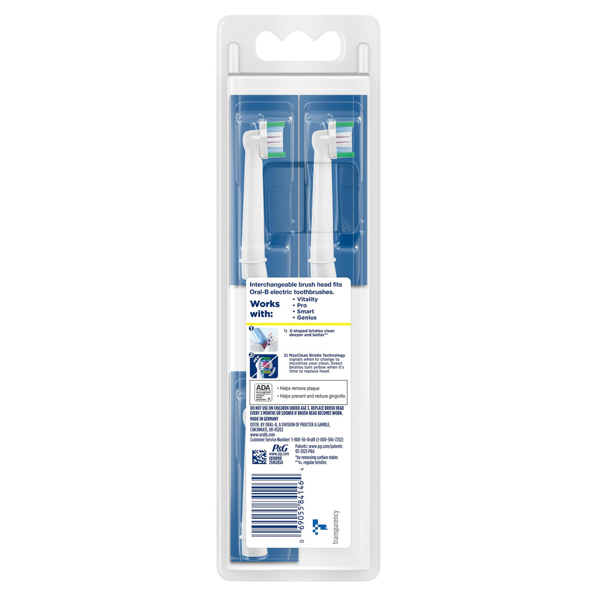 3D White Electric Toothbrush Replacement Brush Heads Refill by Oral-B – 3 Count (Pack of 1), Nylon, White