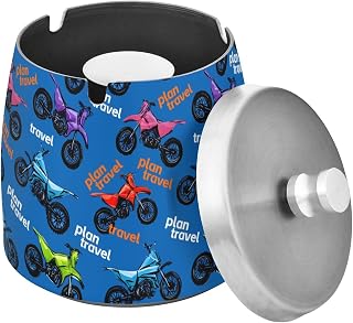 Colorful Motorbike Splash Ashtray with Lid, Outdoor Ashtrays for Patio