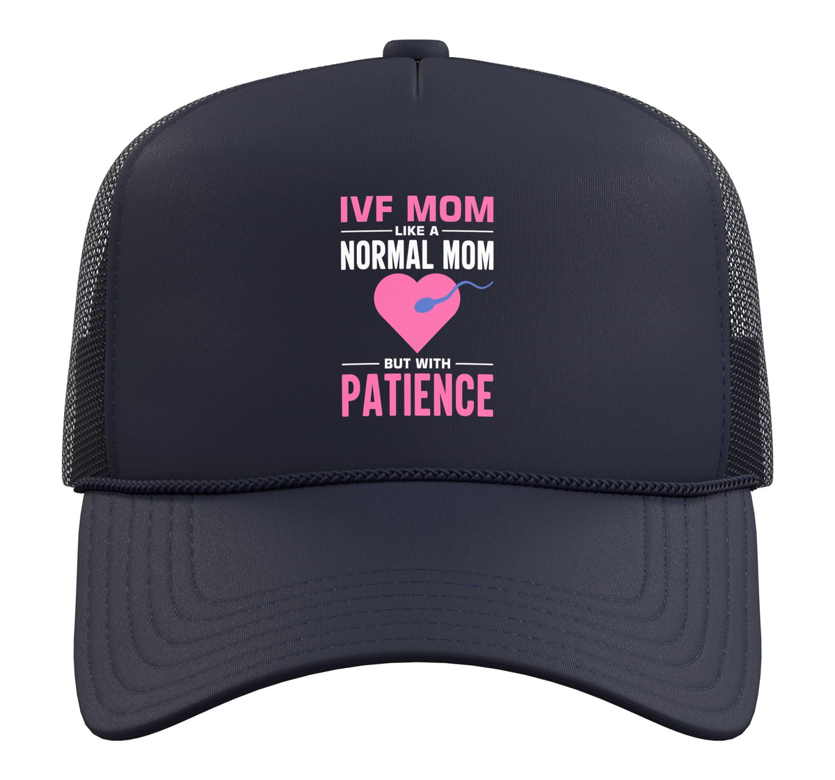 Retrieval Day Transfer Day Vitro Fertilisation IVF Mom Trucker Hat with Adjustable Mesh Back by IVF Transfer Infertility Designs – Polyester, Navy Blue