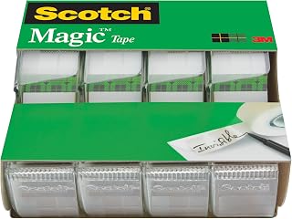Scotch Magic Tape, Invisible, Home Office Supplies and Back to School Supplies for College and Classrooms, 4 Rolls with 4 Dispensers