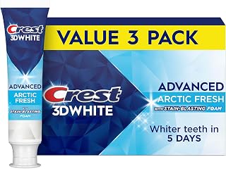 Crest 3D White Advanced Teeth Whitening Toothpaste, Arctic Fresh, 3.3 oz, Pack of 3 (Packaging May Vary)