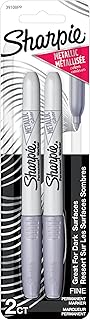 Sharpie Metallic Permanent Markers, Fine Point, Silver, 2 Count - For Black Paper or Dark Surfaces, Arts & Crafts, Posters