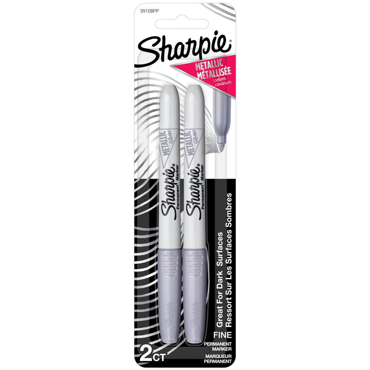 Metallic Permanent Markers by Sharpie – 1 Count (Pack of 2), Plastic, 2 Count Silver, Pack of 2, Model 39108PP