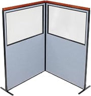 Global Industrial 48-1/4"W x 73-1/2"H Deluxe Freestanding 2-Panel Corner Divider with Partial Window, Blue