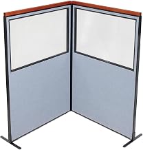 Global Industrial 48-1/4"W x 73-1/2"H Deluxe Freestanding 2-Panel Corner Divider with Partial Window, Blue