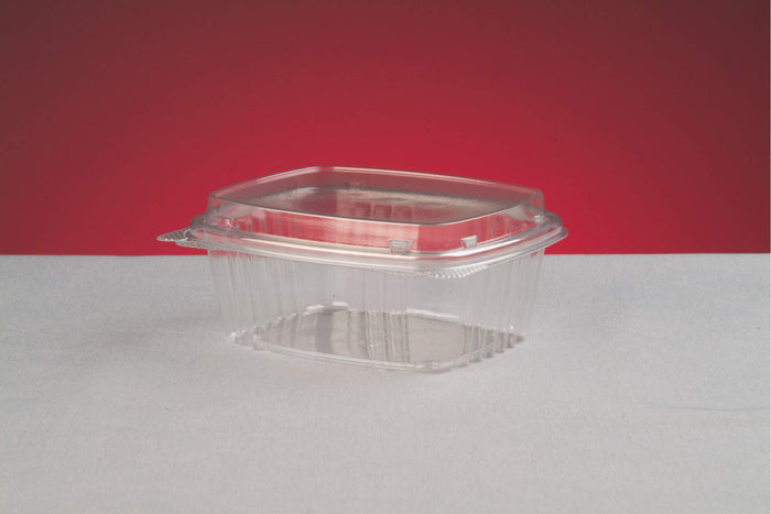 Genpak AD12F | 12oz Clear PET Hinged Deli High Dome Lid Container | Recyclable, Made with up to 30% Post-Consumer Content, BPA Free, Made in The USA | 5.50" x 4.88" x 2.25" Case Count 200