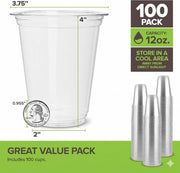 12oz Commercially Compostable Clear Cups (100 Pack) PLA Plastic Alternative Disposable Cold Drink Cups & Wine Glasses by Stock Your Home – 12 oz, 12.0 fluid_ounces, Polylactic acid