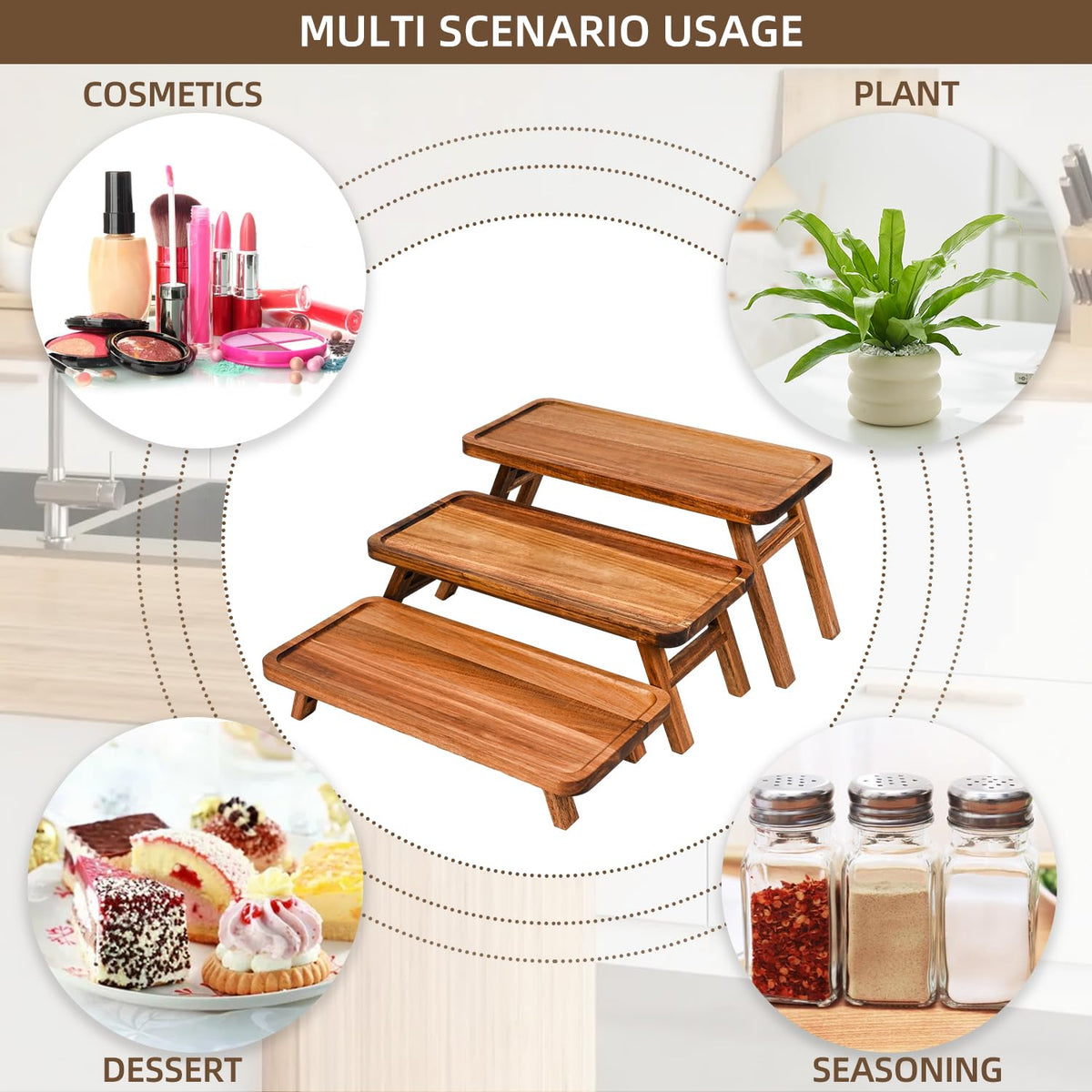 GEHE Tiered Serving Stand, Acacia Wood, 3 Tier Foldable