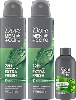 Dove Men+Care Dry Spray Antiperspirant for Men 2-Pack (3.8 Oz Ea) + Travel Body Wash (3 Oz) – 72H Protection, Long-Lasting Extra Fresh Fragrance