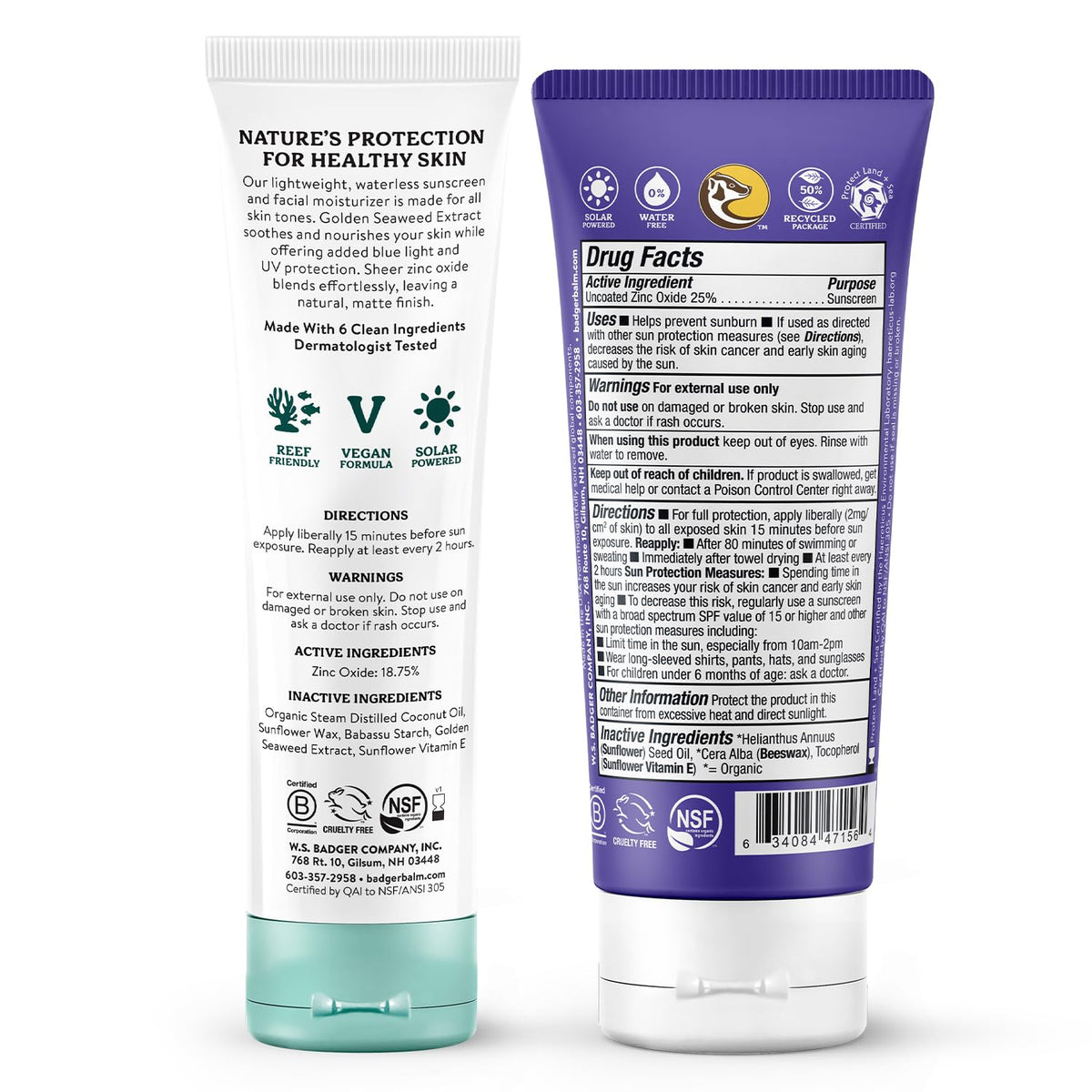 SPF 50 Mineral Sunscreen and SPF 30 Mineral Face Sunscreen by Badger – Pack of 2