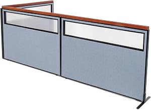 Global Industrial 60-1/4"W x 43-1/2"H Deluxe Freestanding 3-Panel Corner Divider with Partial Window, Blue