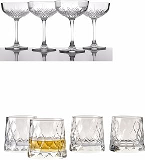 Pasabahce Coupe Cocktail Glasses Set Of 4 And Whiskey Glasses Set Of 4