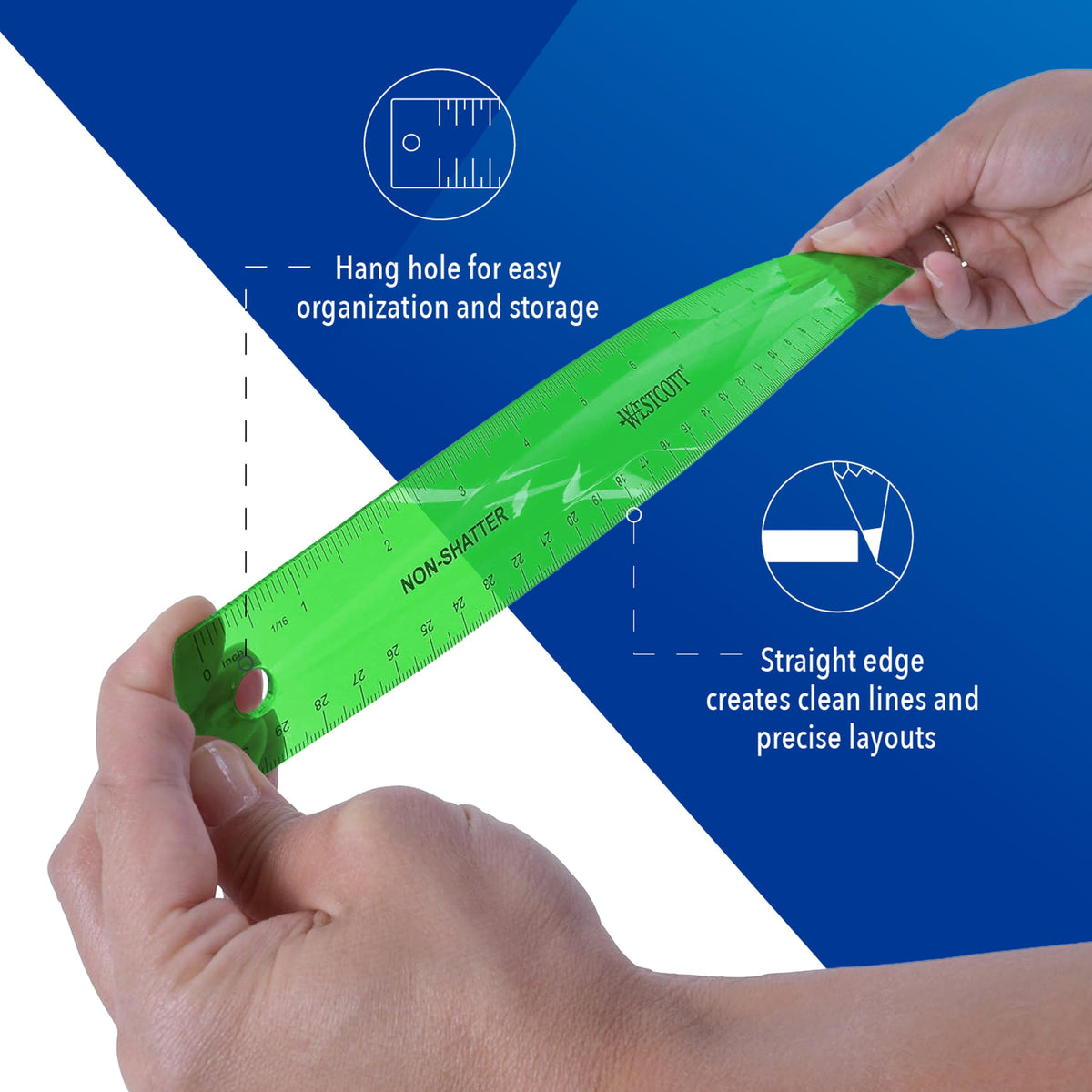 Shatterproof Ruler by Westcott – Single, Plastic, Assorted, Model 14381