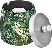 Mandala Lily Of The Valley Splash Ashtray with Lid, Outdoor Ashtrays for Patio