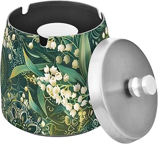Mandala Lily Of The Valley Splash Ashtray with Lid, Outdoor Ashtrays for Patio
