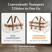 Lifewit Expandable Insulated Casserole Carrier, Double Decker, Cream