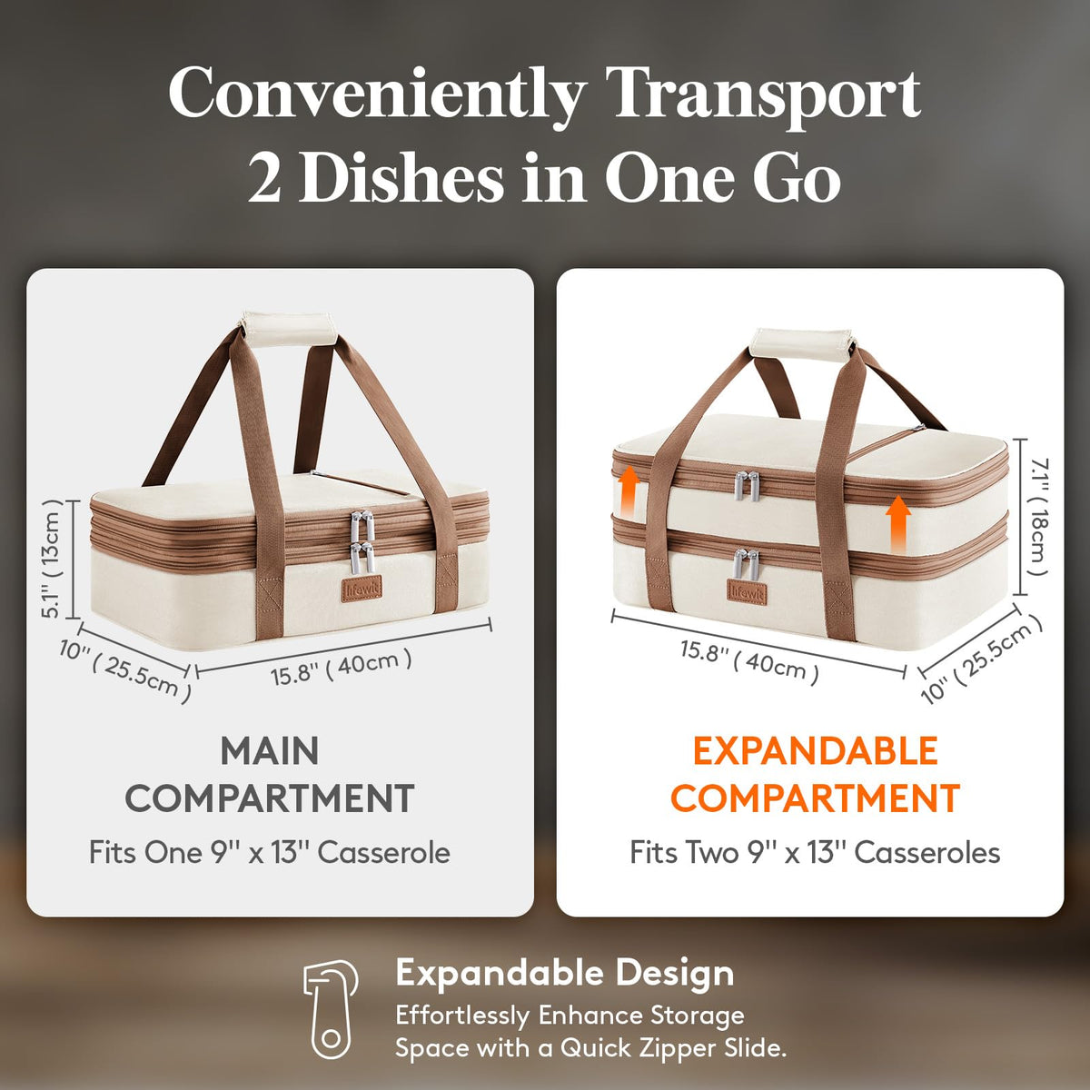 Lifewit Expandable Insulated Casserole Carrier, Double Decker, Cream