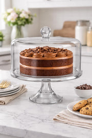 Glownary Glass Cake Stand with Dome Cover – Clear Round Pedestal Display, 10.5 Inch Base, 11 Inch Height, Single Tier with Handle