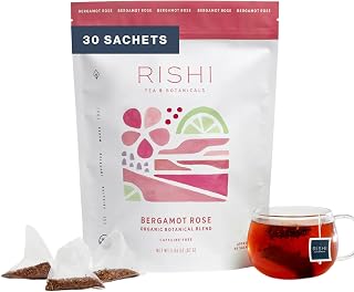 Rishi Tea Bergamot Rose Organic Herbal Sachet Tea Bags, Caffeine Free, 30ct