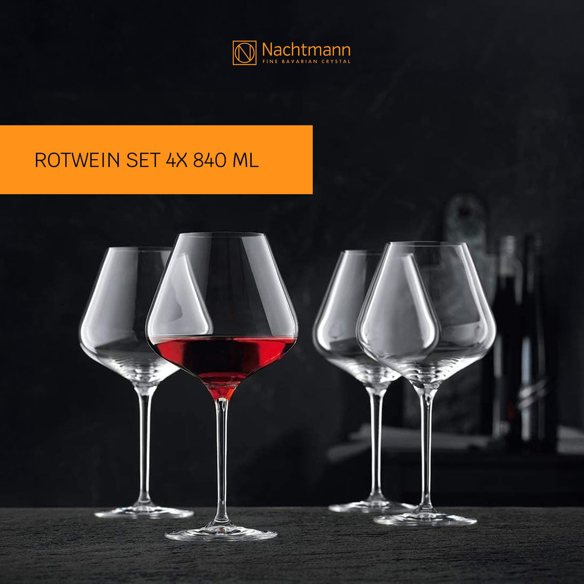 ViNOVA Red Wine Balloon Glass by Nachtmann – 4 Count (Pack of 1), 28.4 fluid_ounces, Glass, Clear, Pack of 4