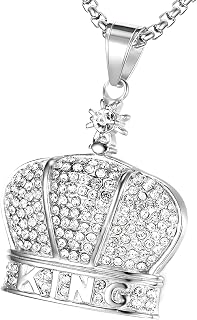 Generic 925 Sterling Silver King Necklace With Crown Hip Hop Bling Iced Out 18K Yellow Gold King Crown Pendant Necklace For Men Kings Chain