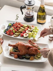 LYEOBOH Serving Platter, Melamine Rectangular Tray with Handles, White 16 Inch