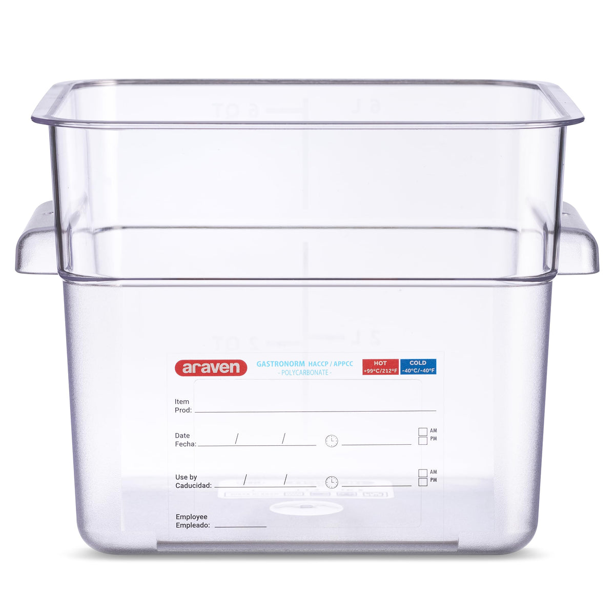 Polycarbonate Square Food Container by Araven – 1.59 cubic_feet, Polycarbonate (PC), Clear, Pack of 6, Model 91902