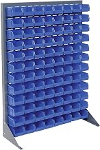 Global Industrial Louvered Bin Rack With (96) Blue Stacking Bins, 35" W x 15" D x 50" H