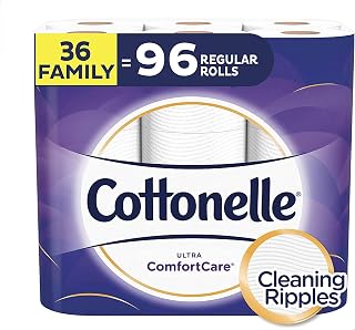 Cottonelle Ultra ComfortCare Toilet Paper, Soft Biodegradable Bath Tissue, Septic-Safe, 36 Family+ Rolls