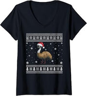 Womens Emu Lovers Men Women Santa Ugly Xmas Sweater V-Neck T-Shirt