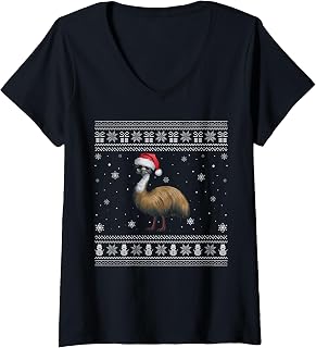 Womens Emu Lovers Men Women Santa Ugly Xmas Sweater V-Neck T-Shirt
