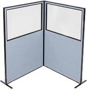 Global Industrial 48-1/4"W x 72" H Freestanding 2-Panel Corner Room Divider with Partial Window, Blue