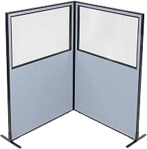 Global Industrial 48-1/4"W x 72" H Freestanding 2-Panel Corner Room Divider with Partial Window, Blue