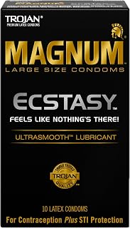 TROJAN Magnum Ecstasy Large Size Lubricated Condoms, 10 Count