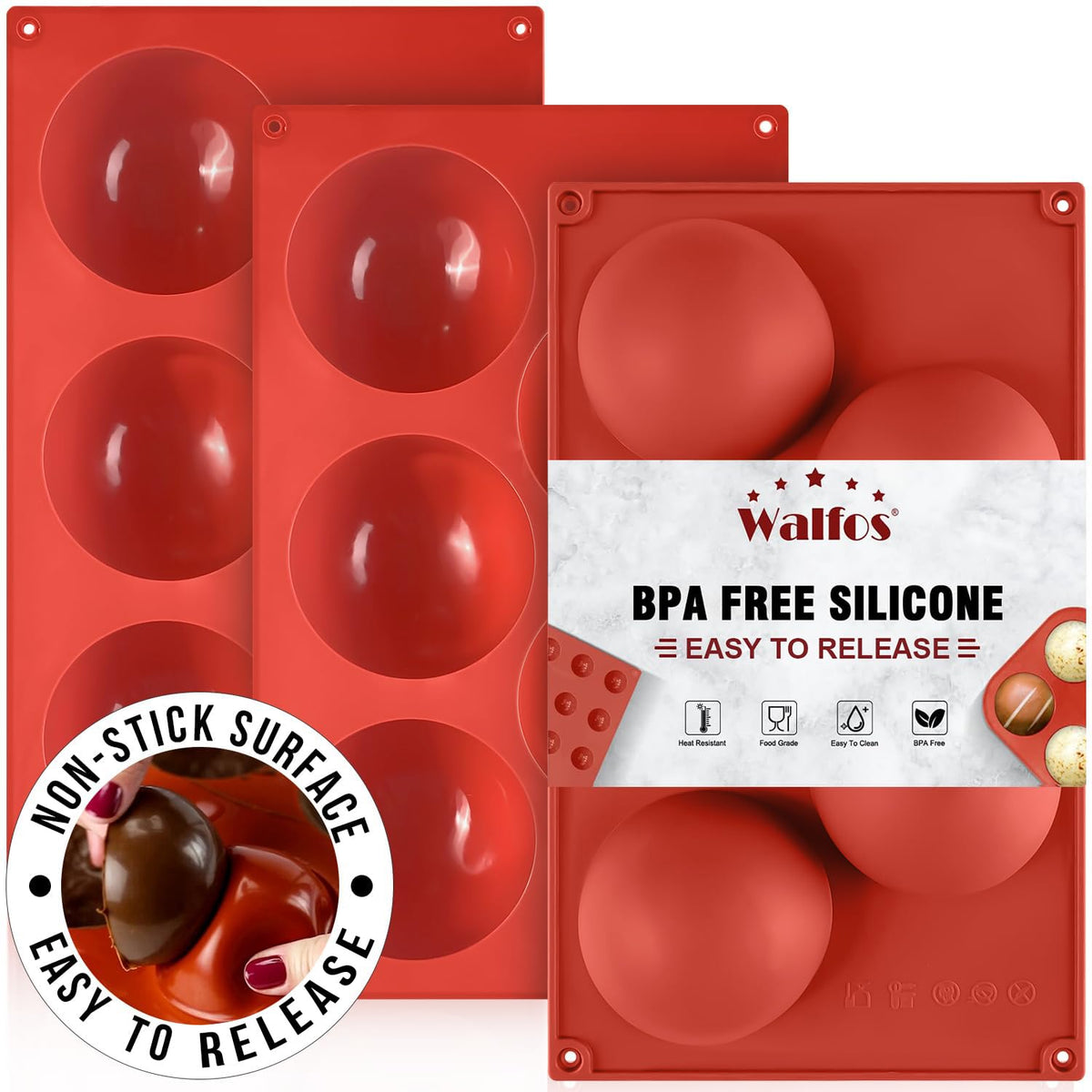 Walfos Half Ball Silicone Mold, 5 Cavity Extra Large, Set of 3