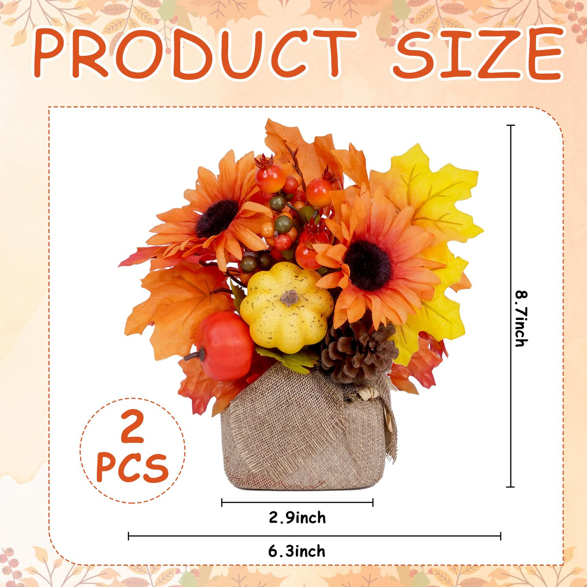 Waipfaru Artificial Fall Flowers, 2pcs, Orange