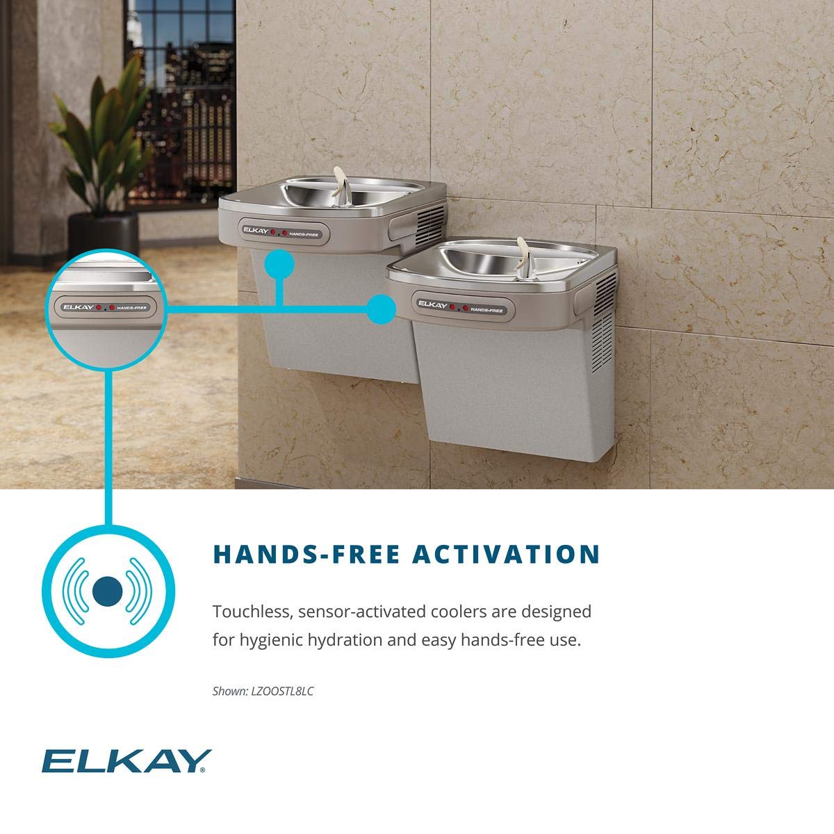 Versatile Cooler Wall Mount Bi-Level by Elkay – Sensor-Activated, Stainless Steel, Light Gray Granite, Model EZOOSTL8LC