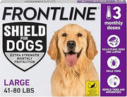 Frontline Shield Flea & Tick Treatment for Large Dogs 41-80 lbs. Count of 3 | Kills fleas, ticks & chewing lice, repels mosquitoes, waterproof 24 hr, monthly application