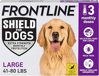 Frontline Shield Flea & Tick Treatment for Large Dogs 41-80 lbs. Count of 3 | Kills fleas, ticks & chewing lice, repels mosquitoes, waterproof 24 hr, monthly application